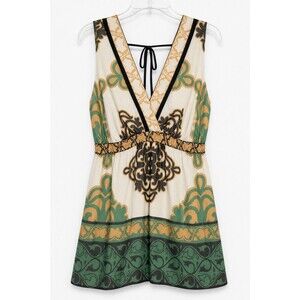 Hale Bob XS 100% Silk Sleeveless V-Neck Top Boho Geometric Print